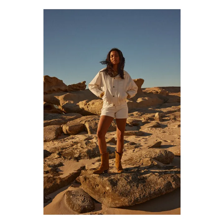 Short en Jean Taille Haute en Coton Bio | Blanc cassé- Image produit n°4