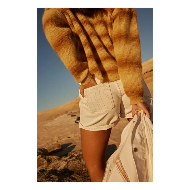 Short en Jean Taille Haute en Coton Bio | Blanc cassé