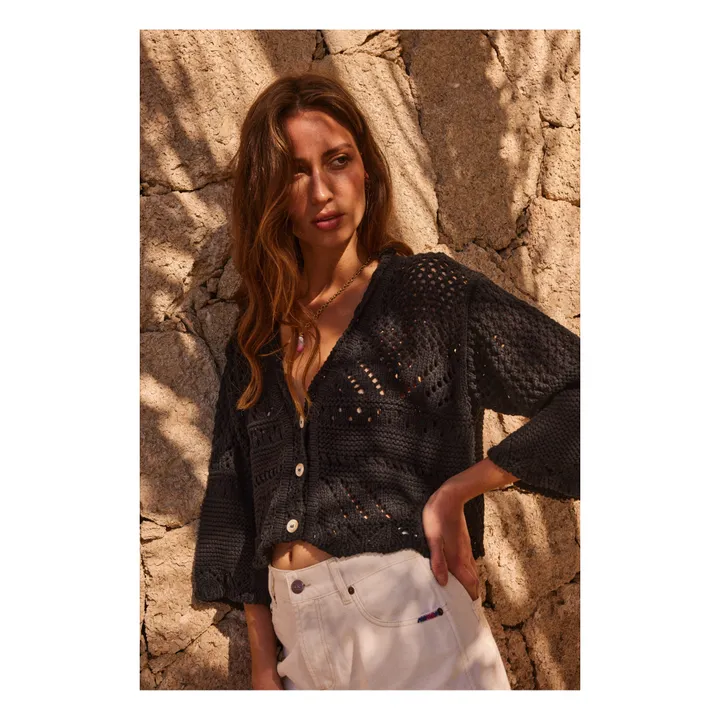 Short en Jean Taille Haute en Coton Bio | Blanc cassé- Image produit n°6