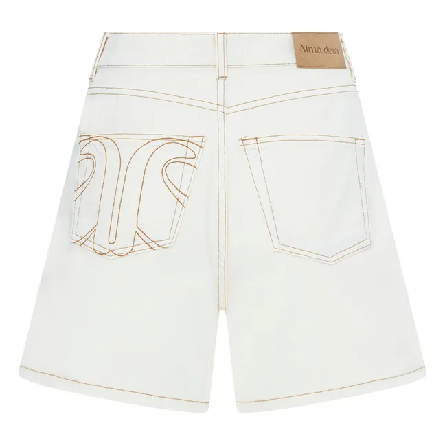 Short en Jean Taille Haute en Coton Bio | Blanc cassé