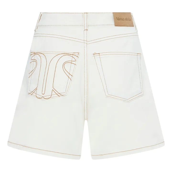 Short en Jean Taille Haute en Coton Bio | Blanc cassé- Image produit n°7