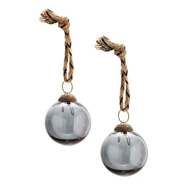 Glass Christmas Baubles - Set of 2 | Grey