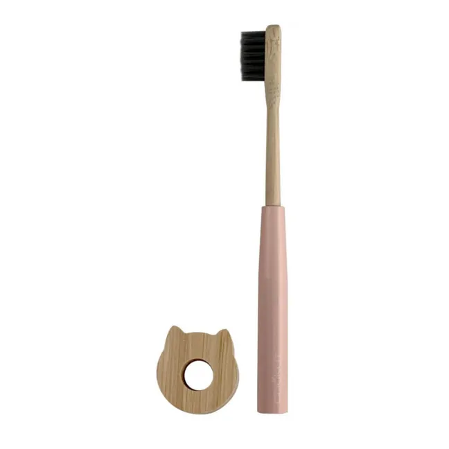 Children's toothbrush with wooden handle and replaceable head  | Pink