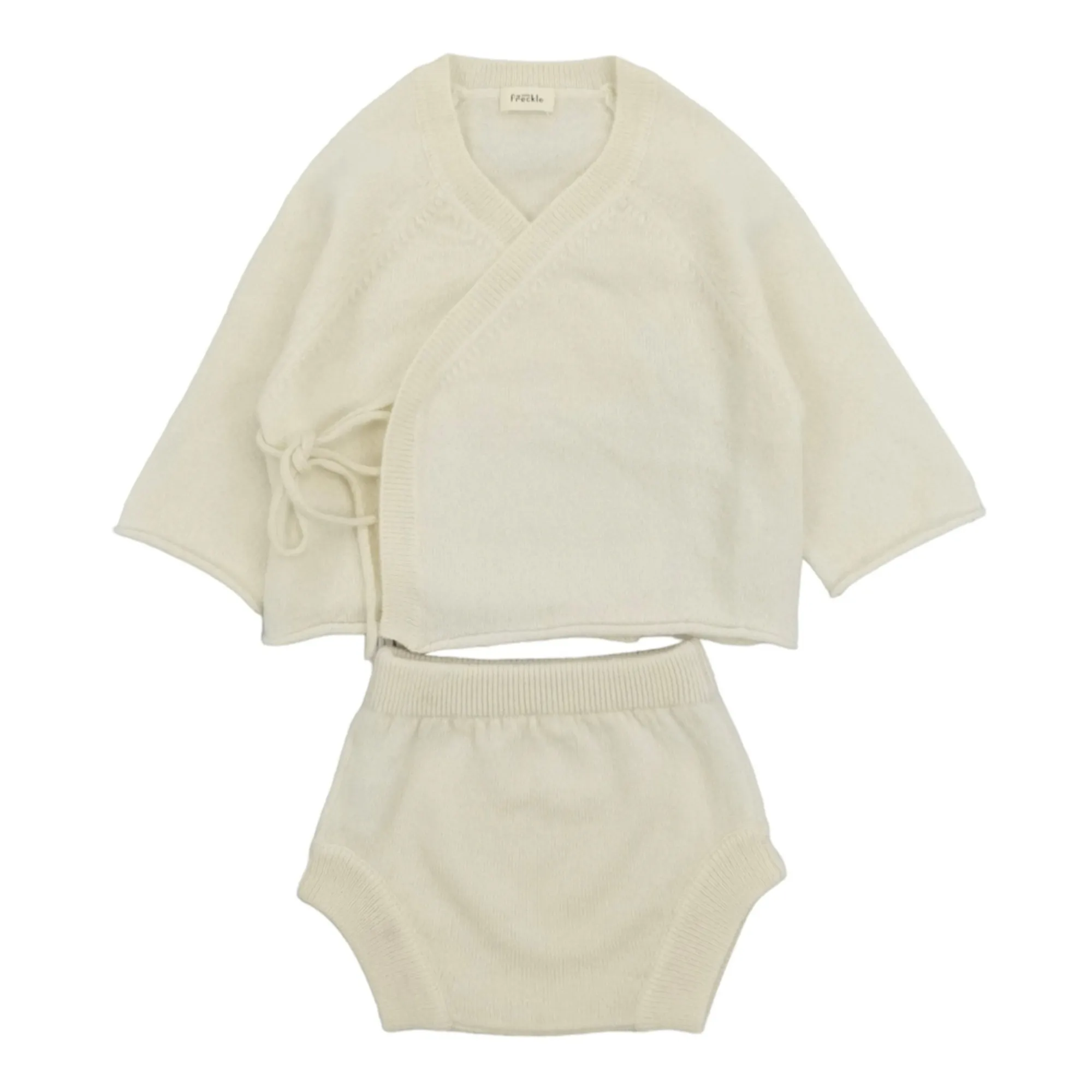 My Little Freckle Unisex Ivory Organic Cashmere Bloomer + Wrap Cardigan Set
