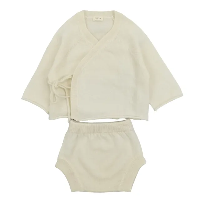 Set Bloomer + Strickjacke Herzausschnitt Bio-Kaschmir | Elfenbeinfarben