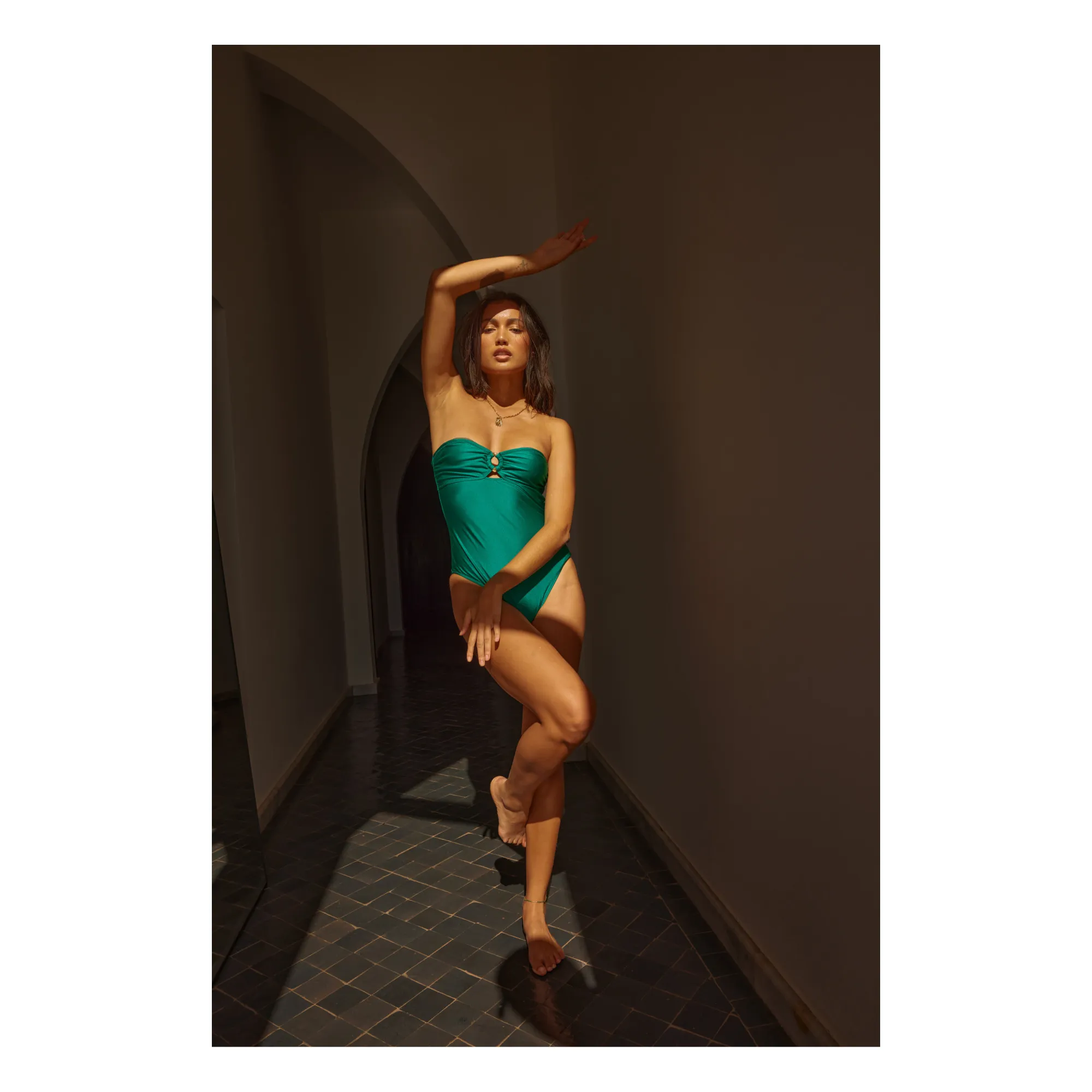 Alma Deia Emerald Green Bandeau One-Piece Swimsuit