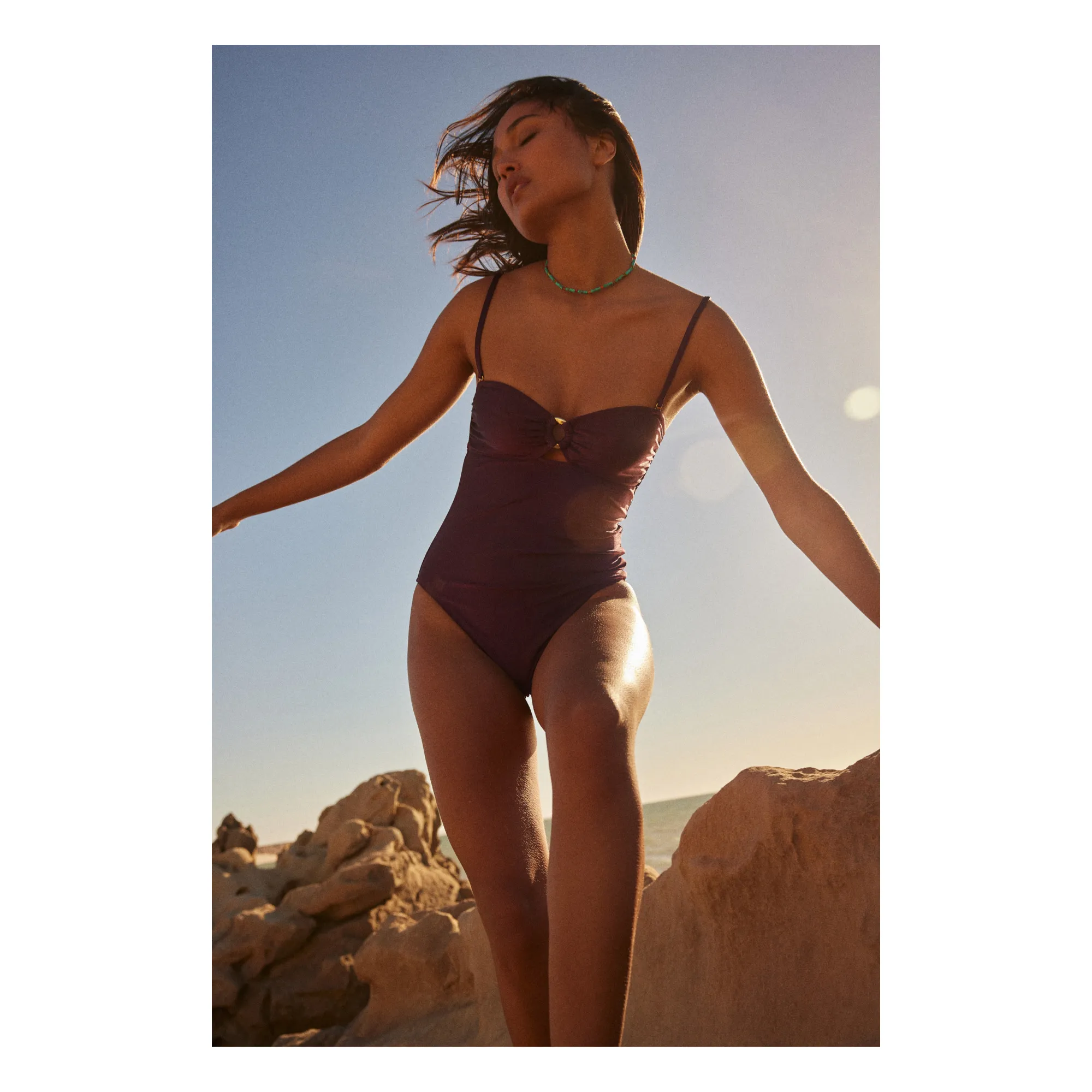 Alma Deia Aubergine Bandeau One-Piece Swimsuit