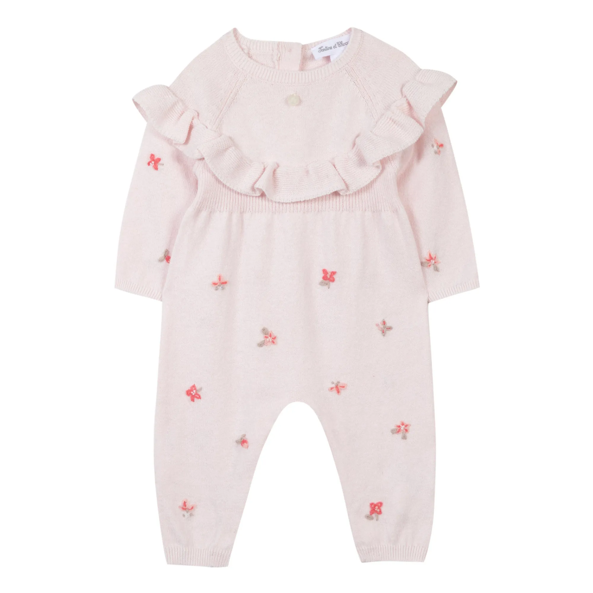 Tartine Et Chocolat Pale Pink Cotton And Wool Embroidered Jumpsuit