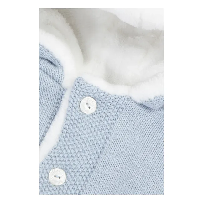 Cappotto in Cotone, Lana e Cashmere Foderato Stile Pelliccia | Azzurro