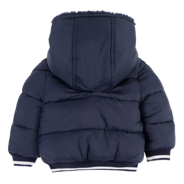 Reversible Faux Fur Hooded Padded Jacket | Navy blue