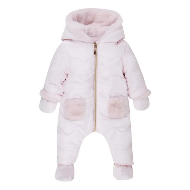 Reversible Faux Fur Baby Snowsuit | Pale pink