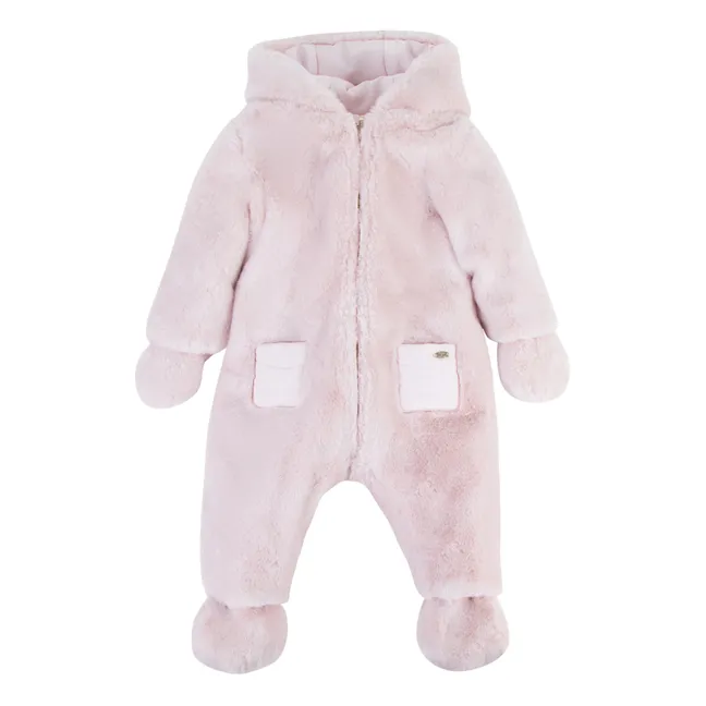 Reversible Faux Fur Baby Snowsuit | Pale pink