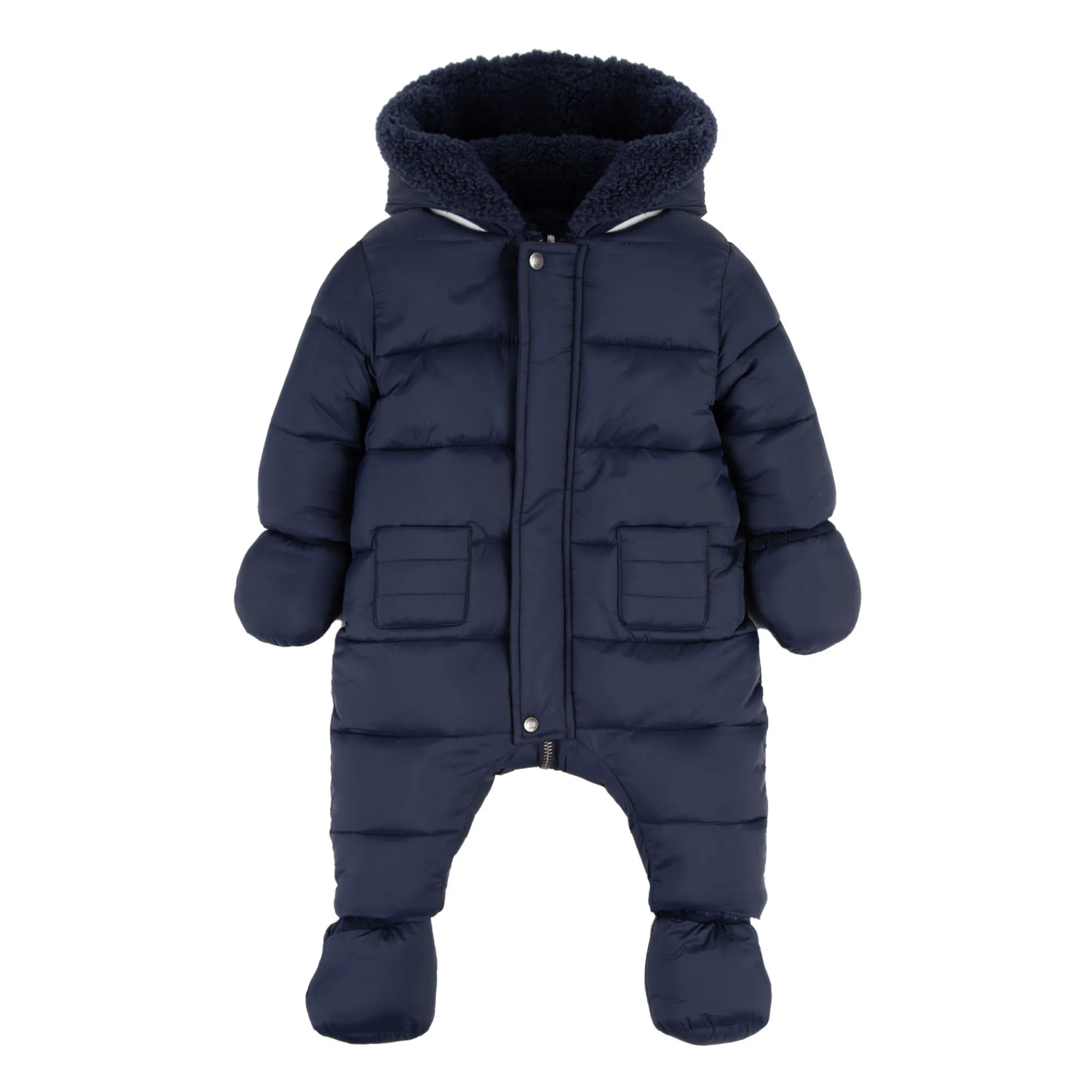 Tartine Et Chocolat Navy Blue Sherpa Reversible Faux Fur Baby Snowsuit
