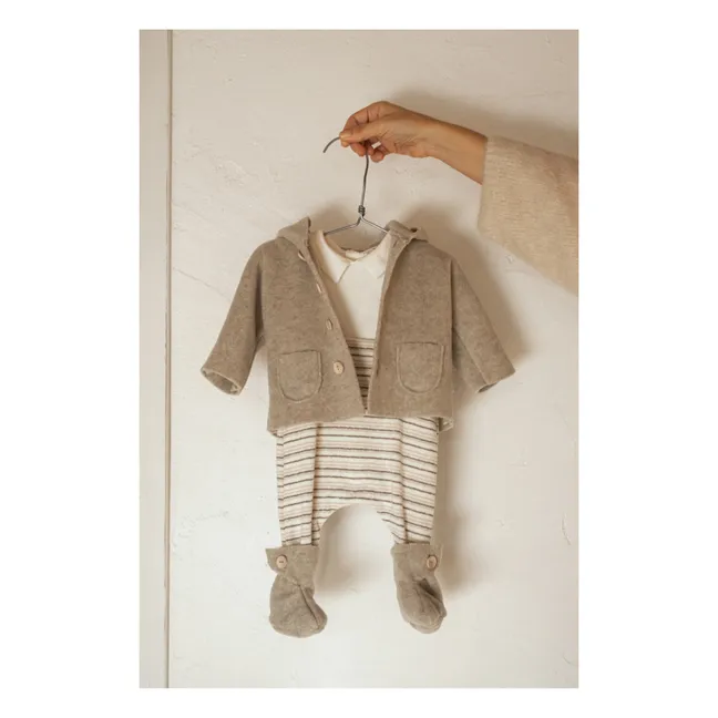 Striped recycled fabric dungarees Francois | Ecru
