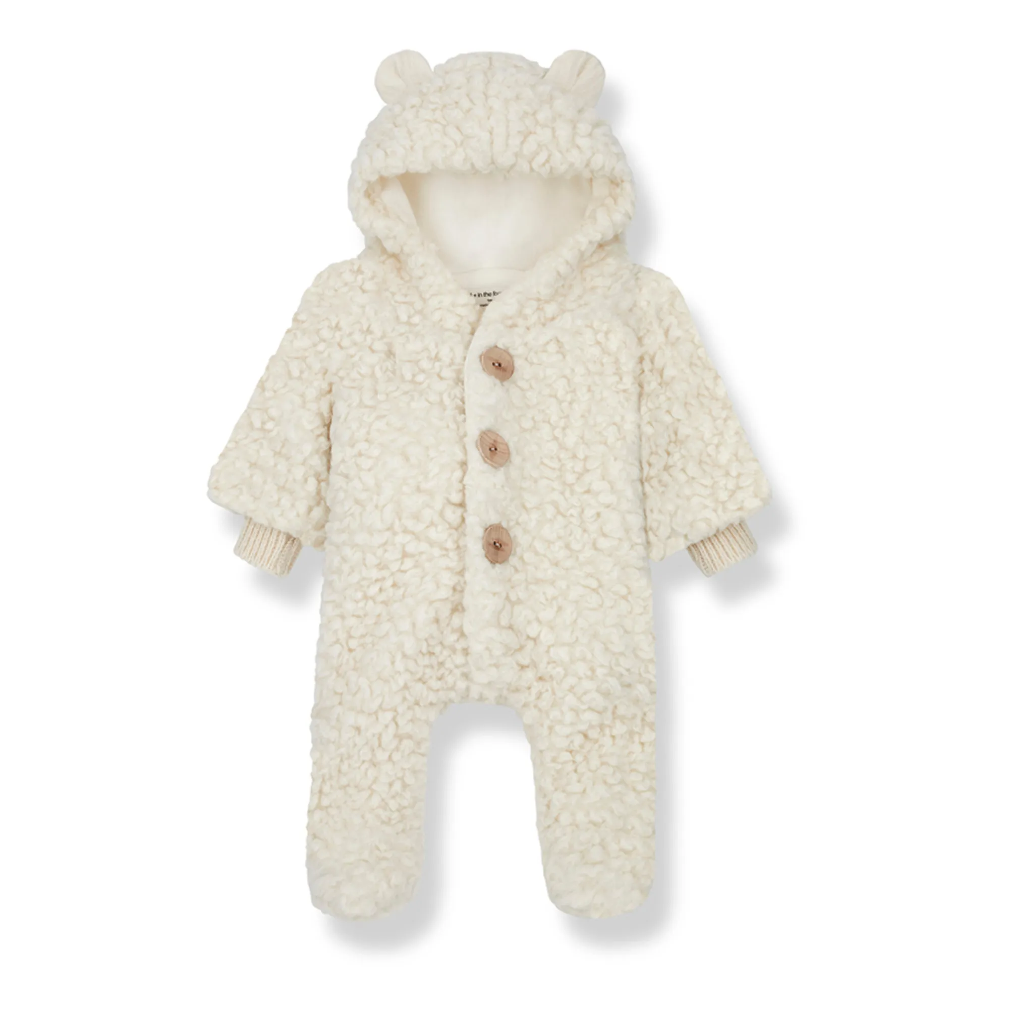 1+ In The Family Unisex Ecru Liam Cotton Wool Fur Hooded Jumpsuit