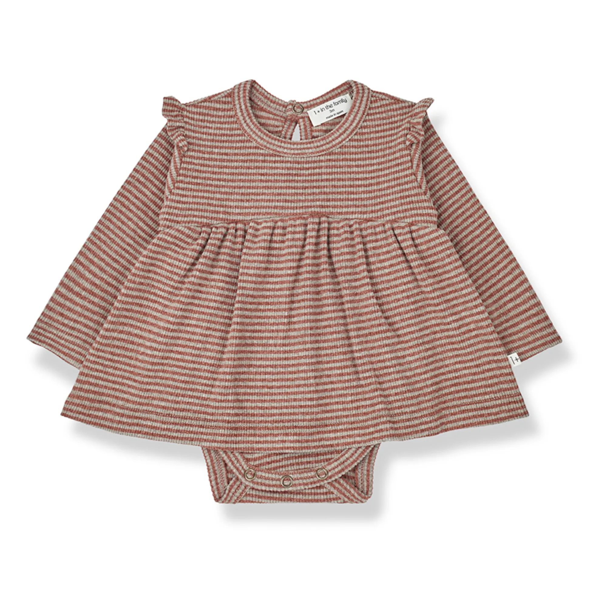 1+ In The Family Brown Izet Striped Ribbed Bodysuit Dress