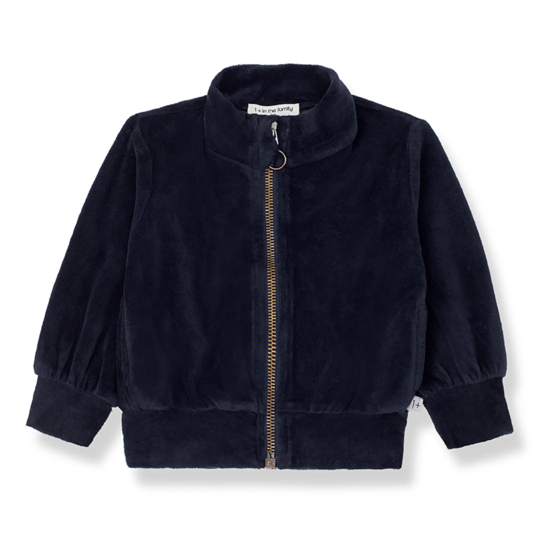 1+ In The Family Navy Blue Ganna Velvet Roll Neck Zip Sweat Top
