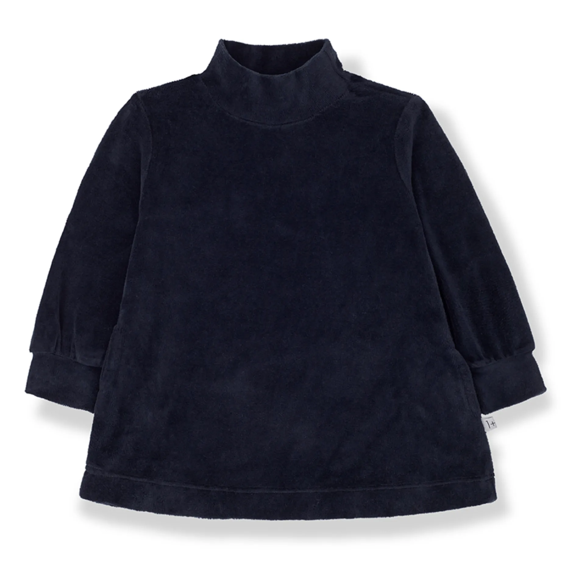 1+ In The Family Navy Blue Rudra Velour Roll Neck Dress