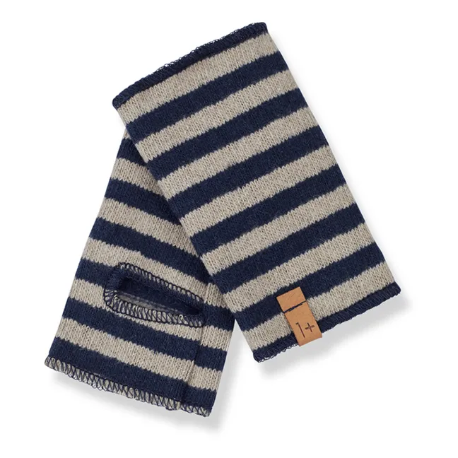Elsa Striped Recycled Fibre Mittens | Navy blue