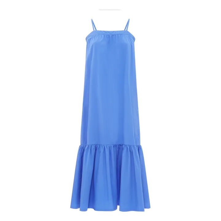 Women's Organic Poplin Midi Dress with Fine Straps | Blue- Product image n°0