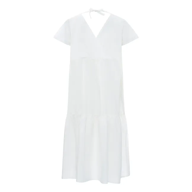 Rüschen-Midikleid aus Organic Popeline | Grauweiß