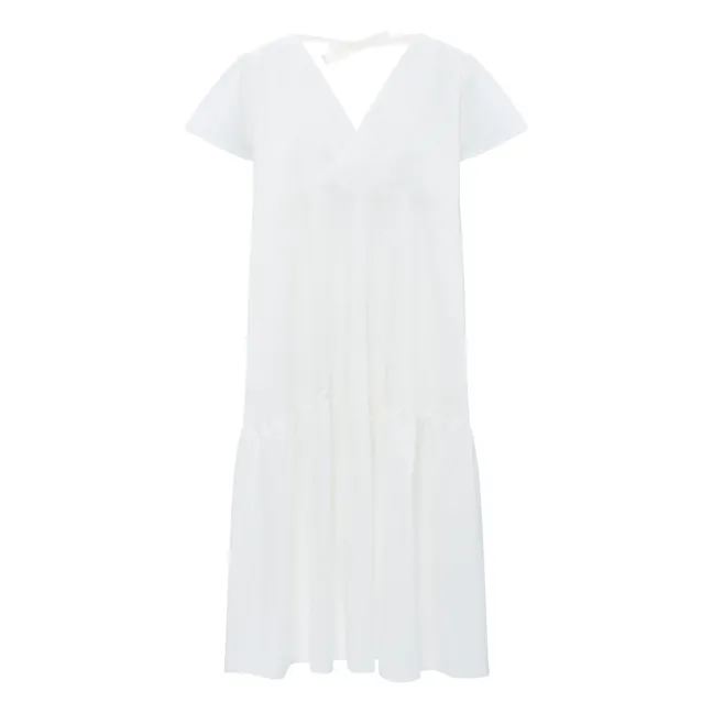 Rüschen-Midikleid aus Organic Popeline | Grauweiß
