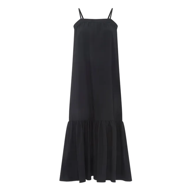Robe Midi à Fines Bretelles Femme en Popeline Organique | Noir