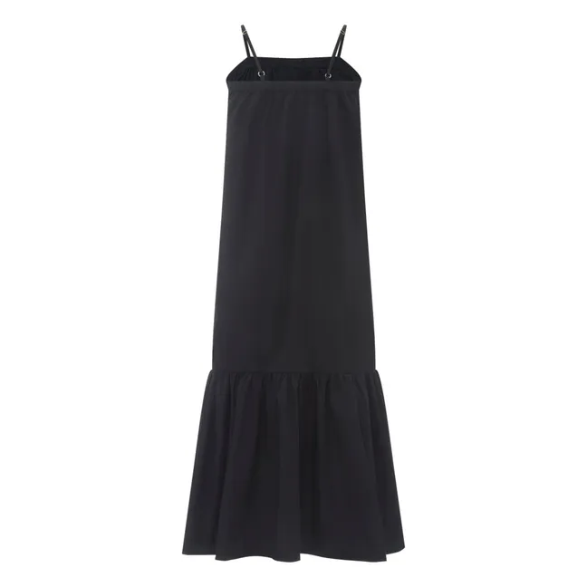 Vestido midi de popelina orgánica con tirantes finos para mujer | Negro