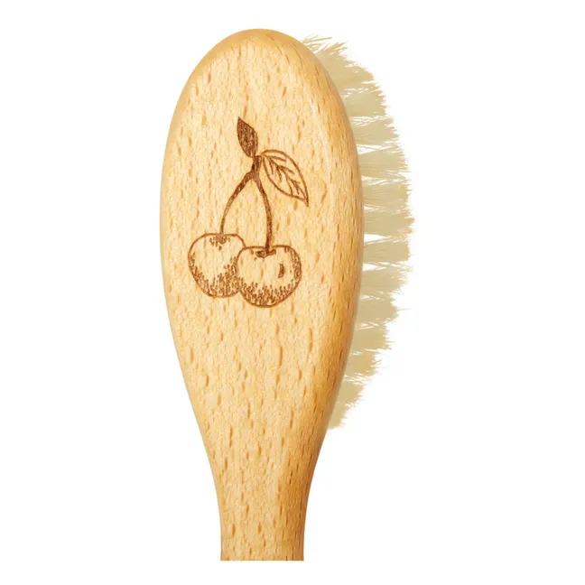 Spazzola per capelli in faggio e setile di seta, motivo: ciliegia