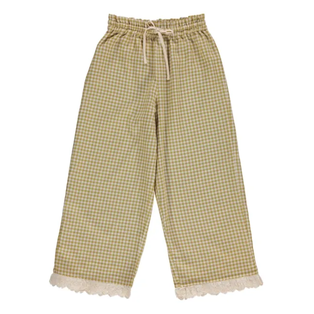 Pantalon Coton Bio Vichy Loulou | Jaune moutarde