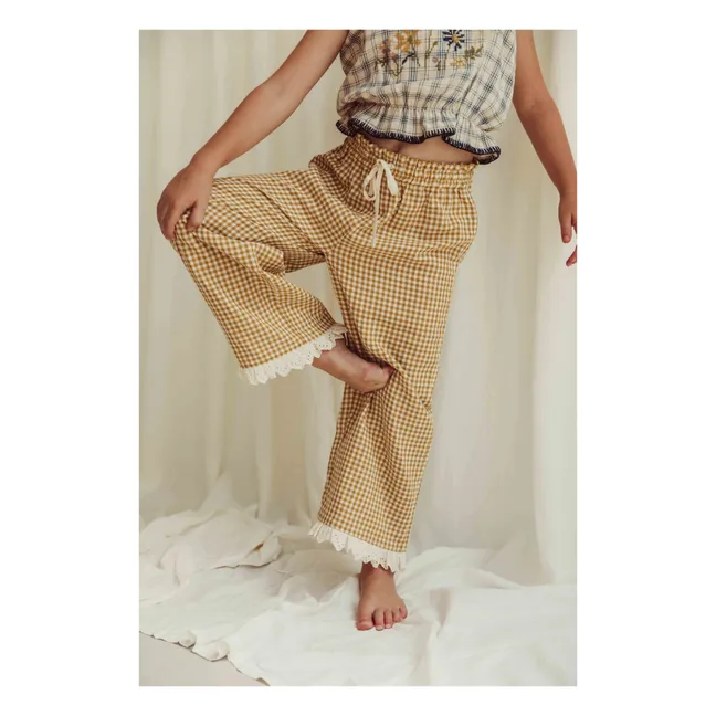 Loulou Organic Cotton Gingham Trousers | Mustard
