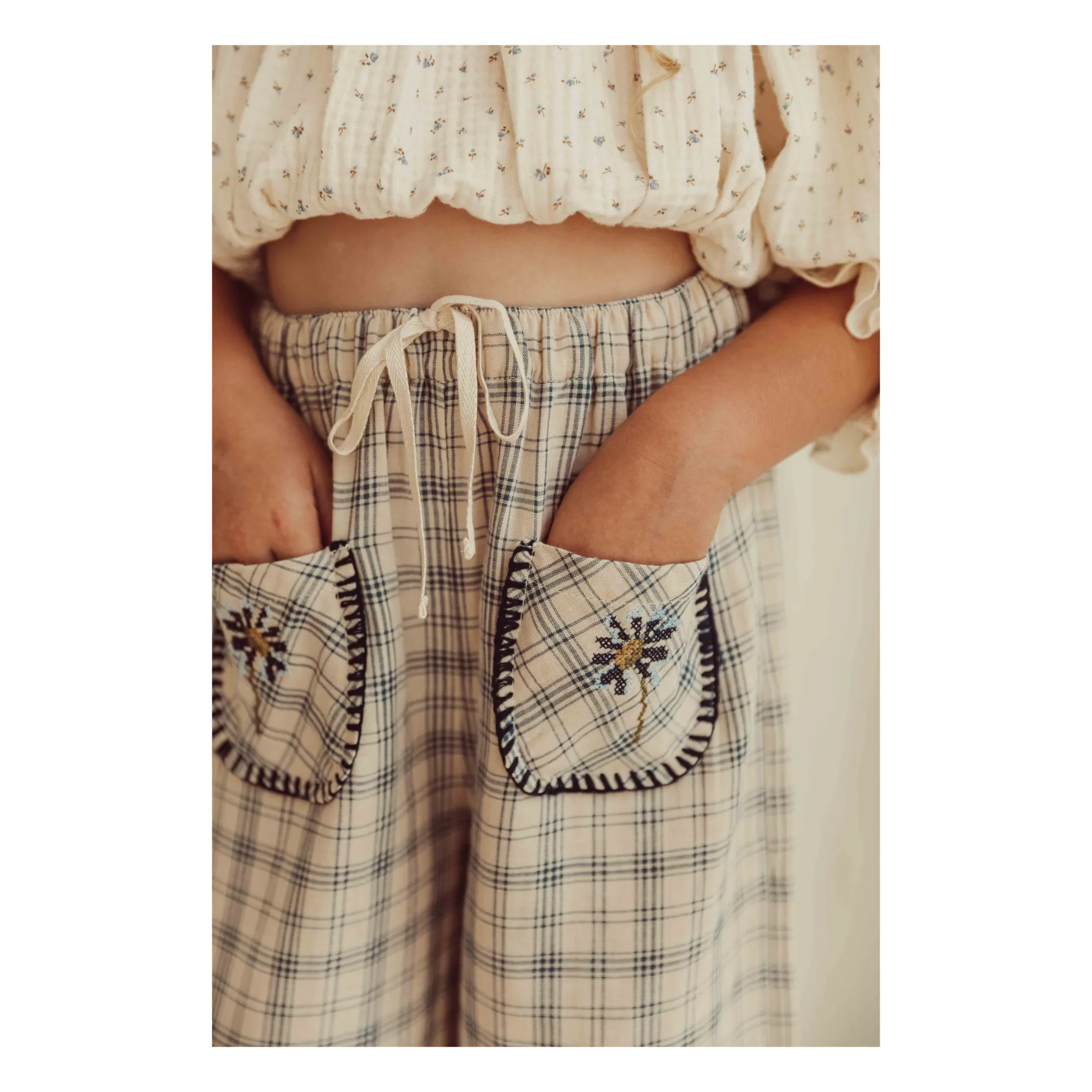 Lilo Organic Cotton Checked Pants | Beige