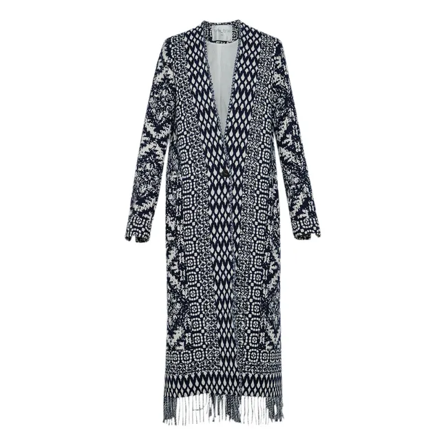 Mantel Clio Jacquard Wolle | Nachtblau
