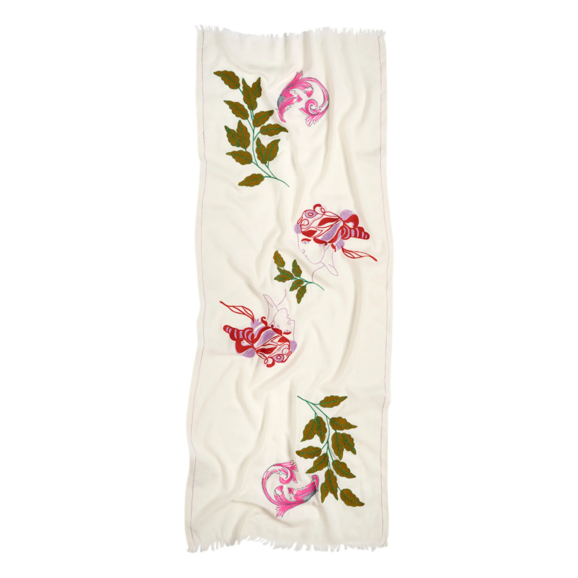 Forte Forte Ivory Musa' Embroidered Cotton And Wool Scarf