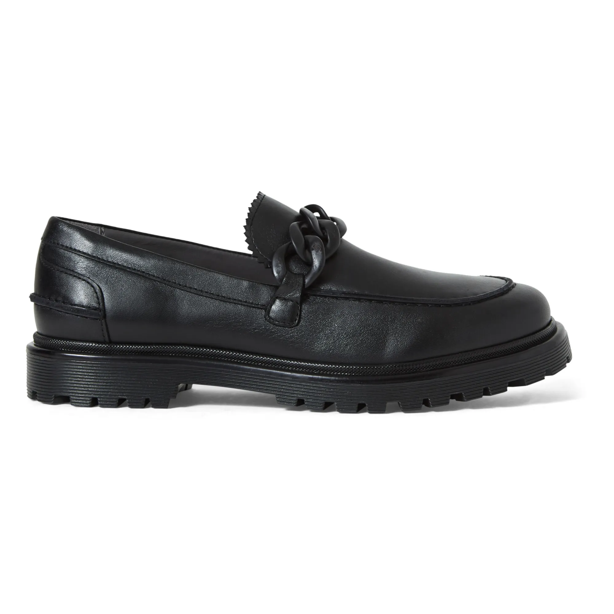 Angulus Black Chain Buckle Loafer Moccasins