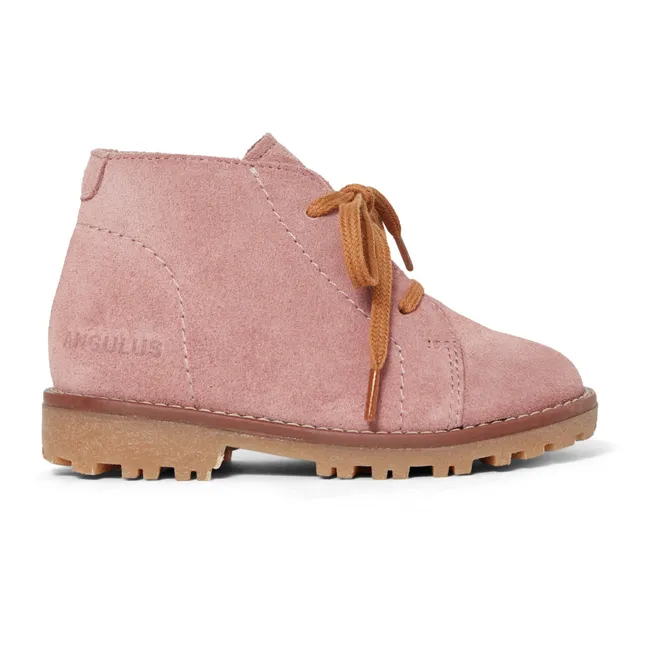 Suede Lace-Up Ankle Boots | Pale pink
