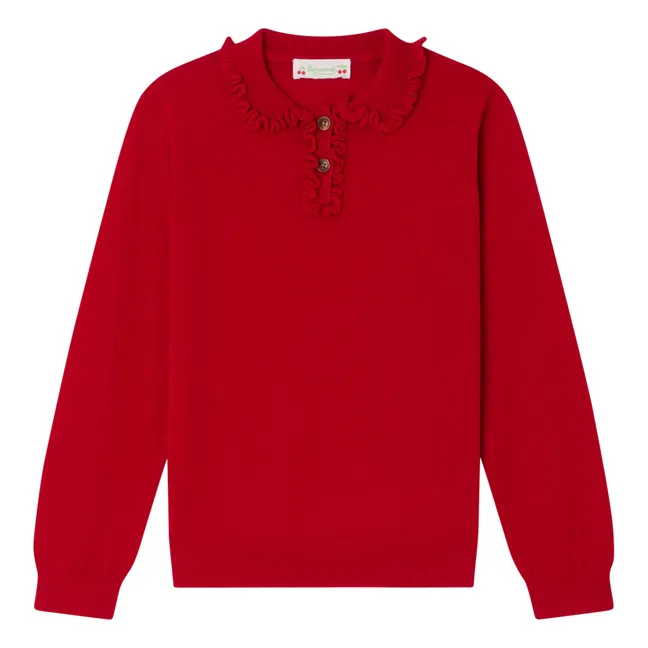 Brynja Wool Polo Sweater | Raspberry red