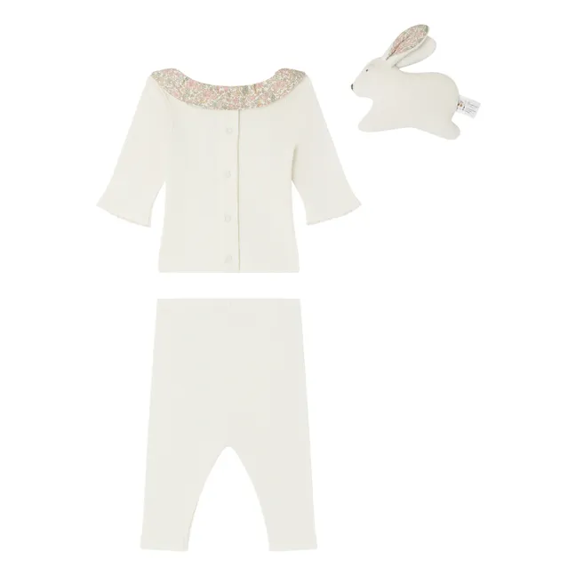 Camiseta + Legging de algodón orgánico + Set de regalo de peluche Daisie | Blanco