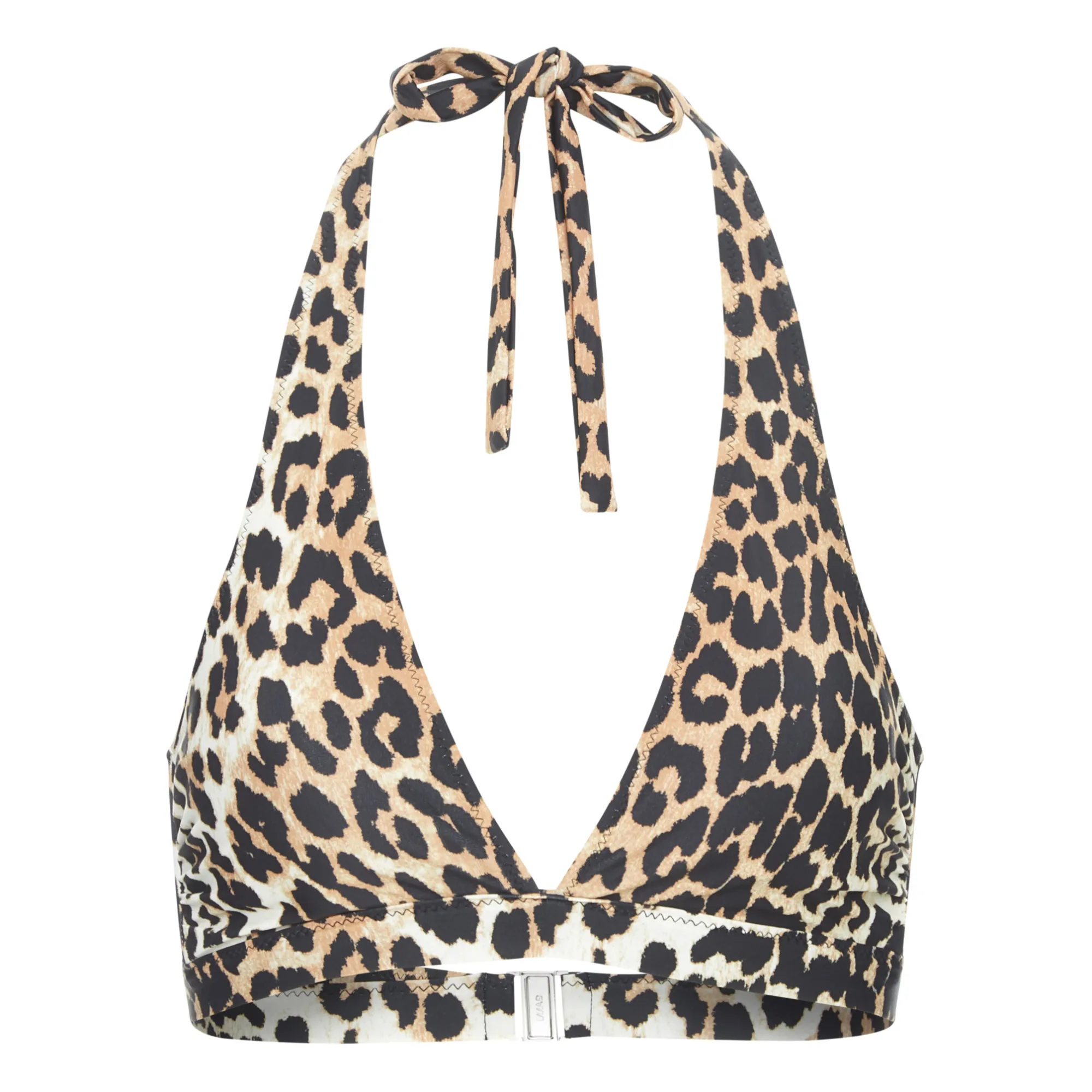 Ganni Leopard Printed Recycled Materials Tie-Up Bikini Top