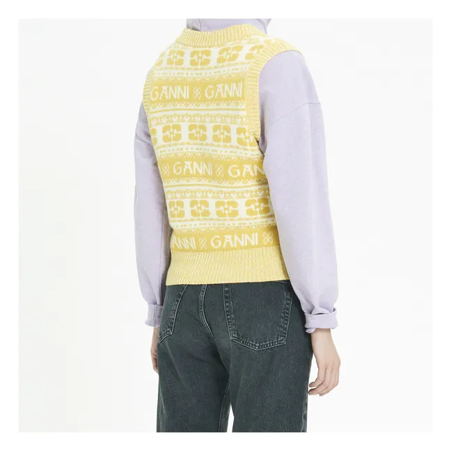 Ärmelloser Pullover Logo aus recycelter Wolle | Gelb