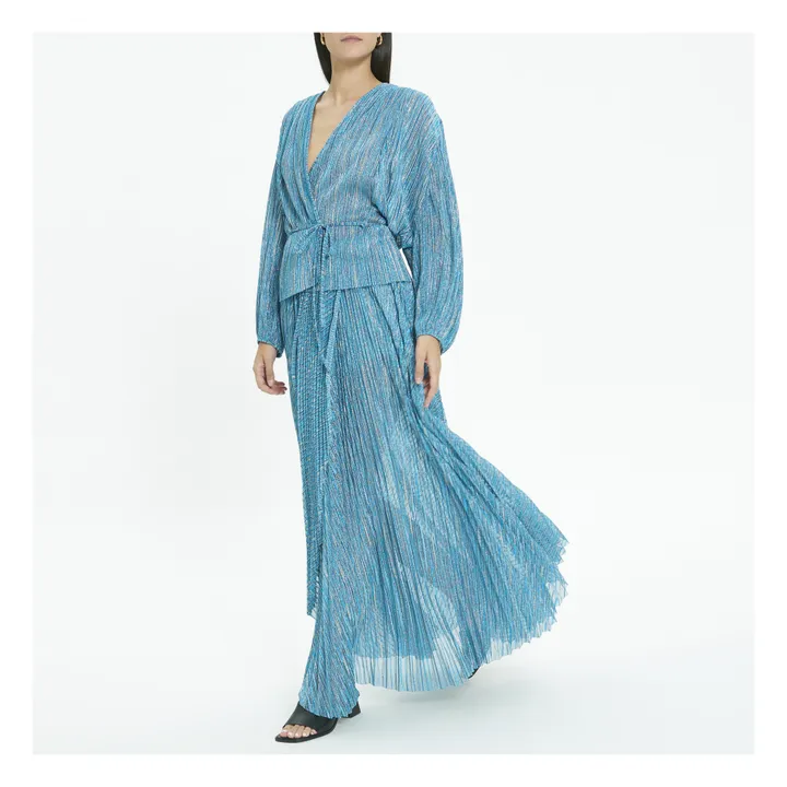 Jupe Portefeuille Métallisée | Bleu- Image produit n°1