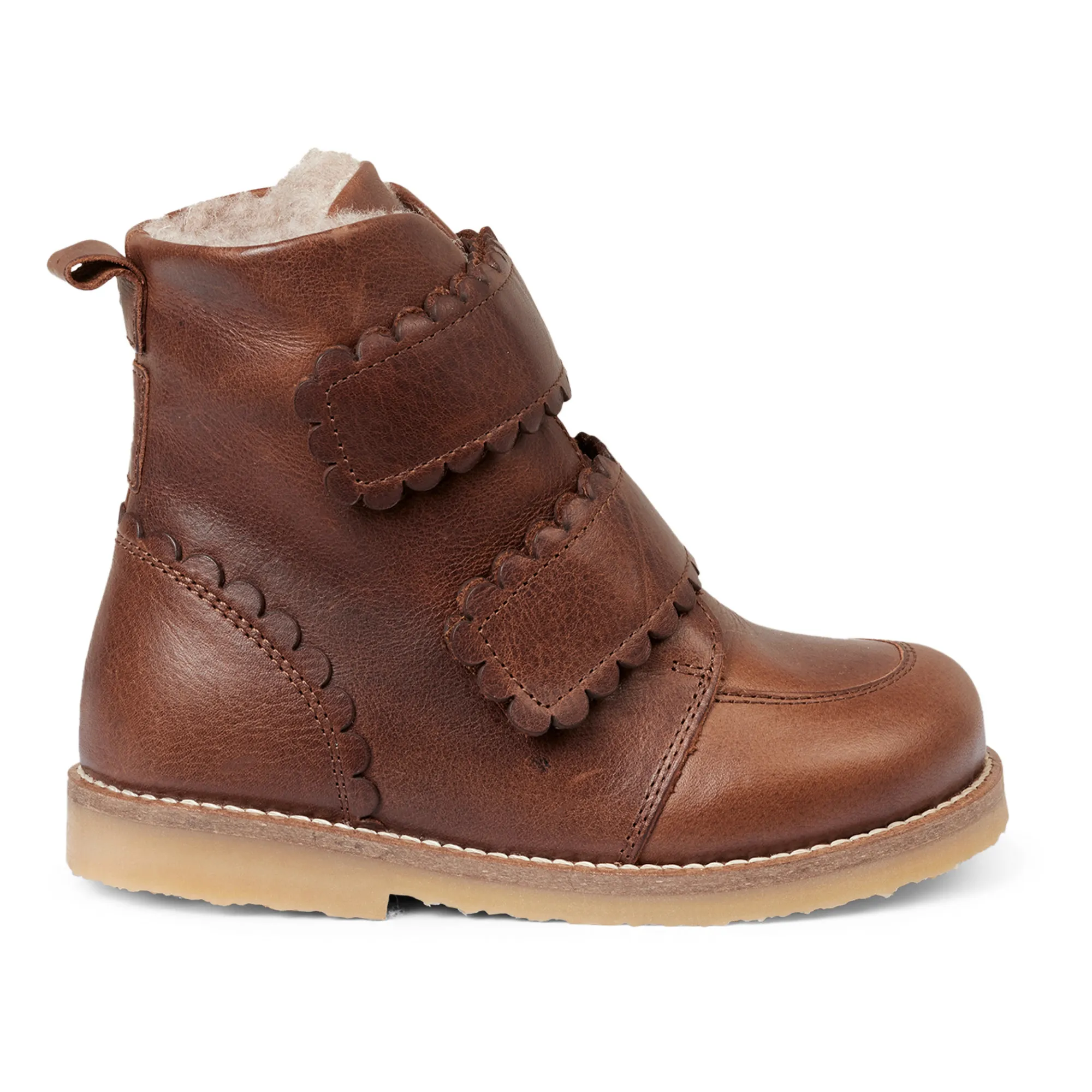 Petit Nord Brown Scalloped Fur-Lined Velcro Winter Boots