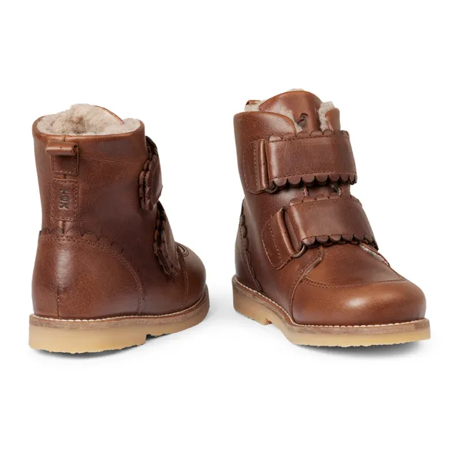 Scalloped Fur-Lined Velcro Winter Boots | Brown