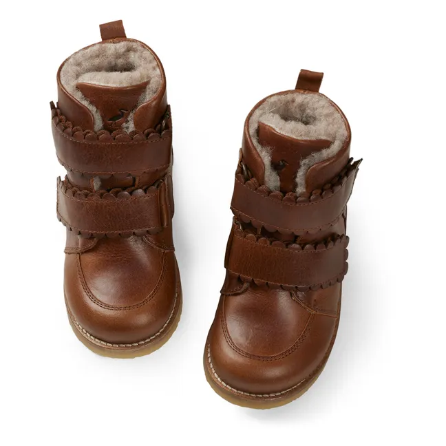 Gefütterte Stiefel mit Klettverschluss Scallop Winter | Braun