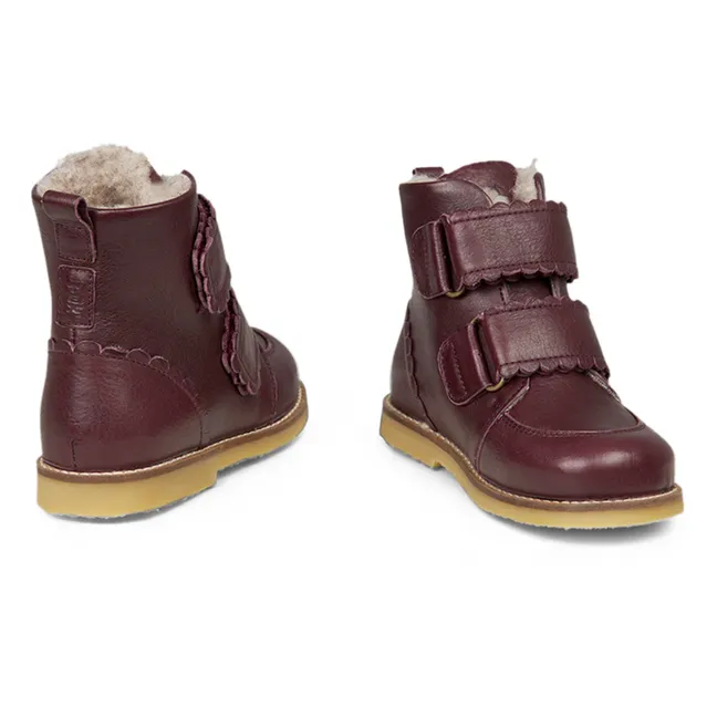 Scalloped Fur-Lined Velcro Winter Boots | Plum