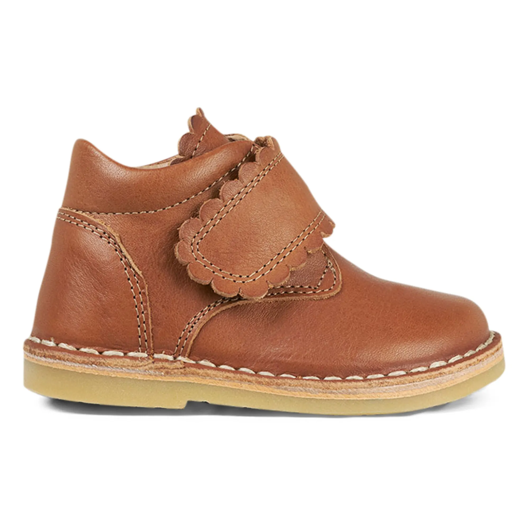 Petit Nord Cognac Scallop Velcro Boots