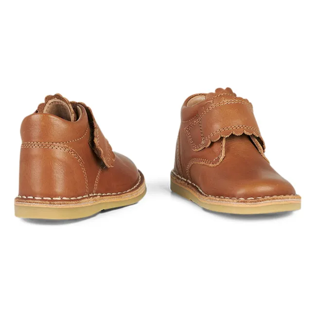 Scallop Velcro Boots | Cognac