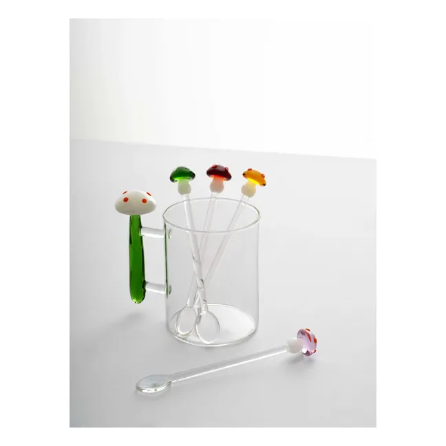 Cucchiai in vetro, modello: Mushroom - Set di 2 | Rosso