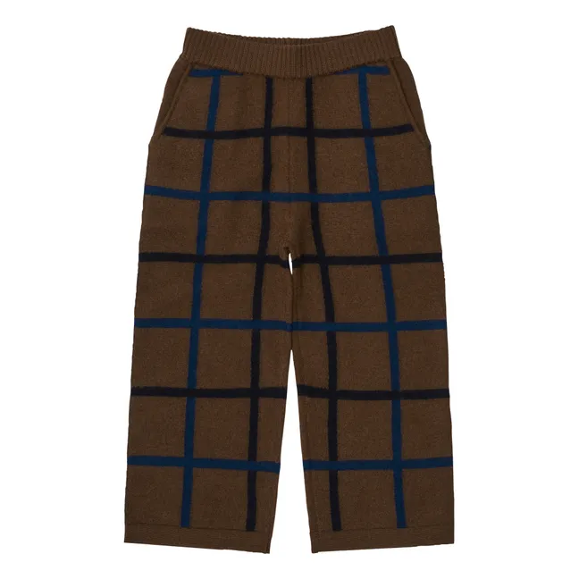 Pantalones de fieltro de lana merina a cuadros | Marrón