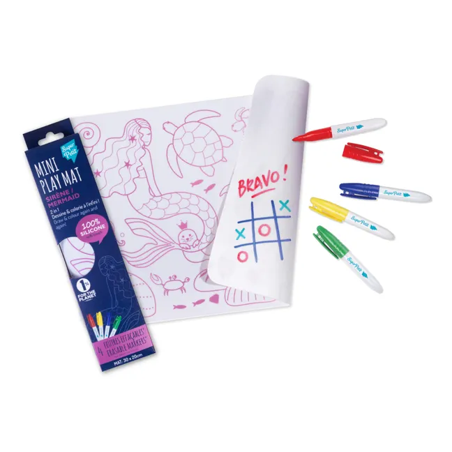 Mini reversible coloring placemat with 4 felt-tip pens - Sirène